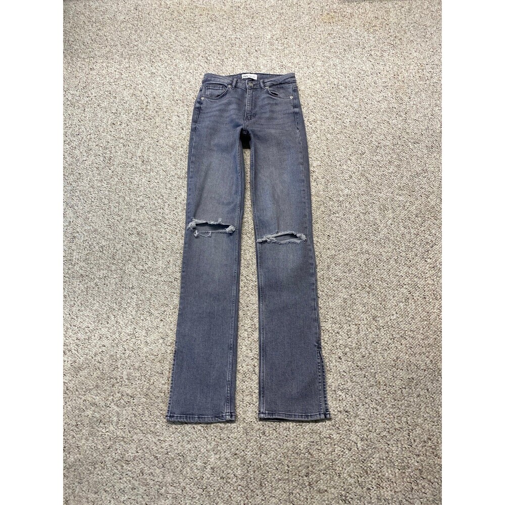 Zara High-Rise Straight Leg Side Split Hem Washed Gray Distressed Size 4 - Picture 3 of 9